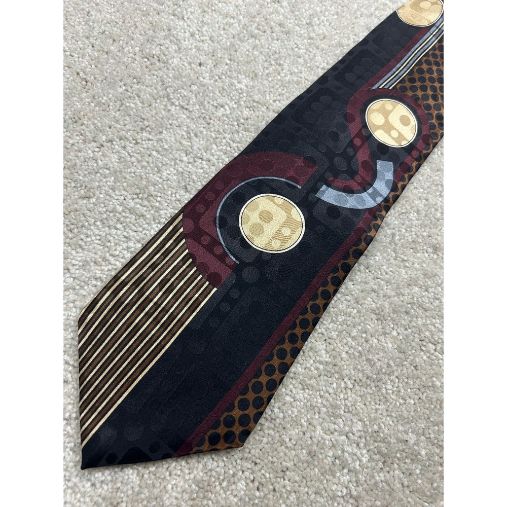Spencer L & W E Tie Men's Black Brown Polka Dot Geometric 100% Silk